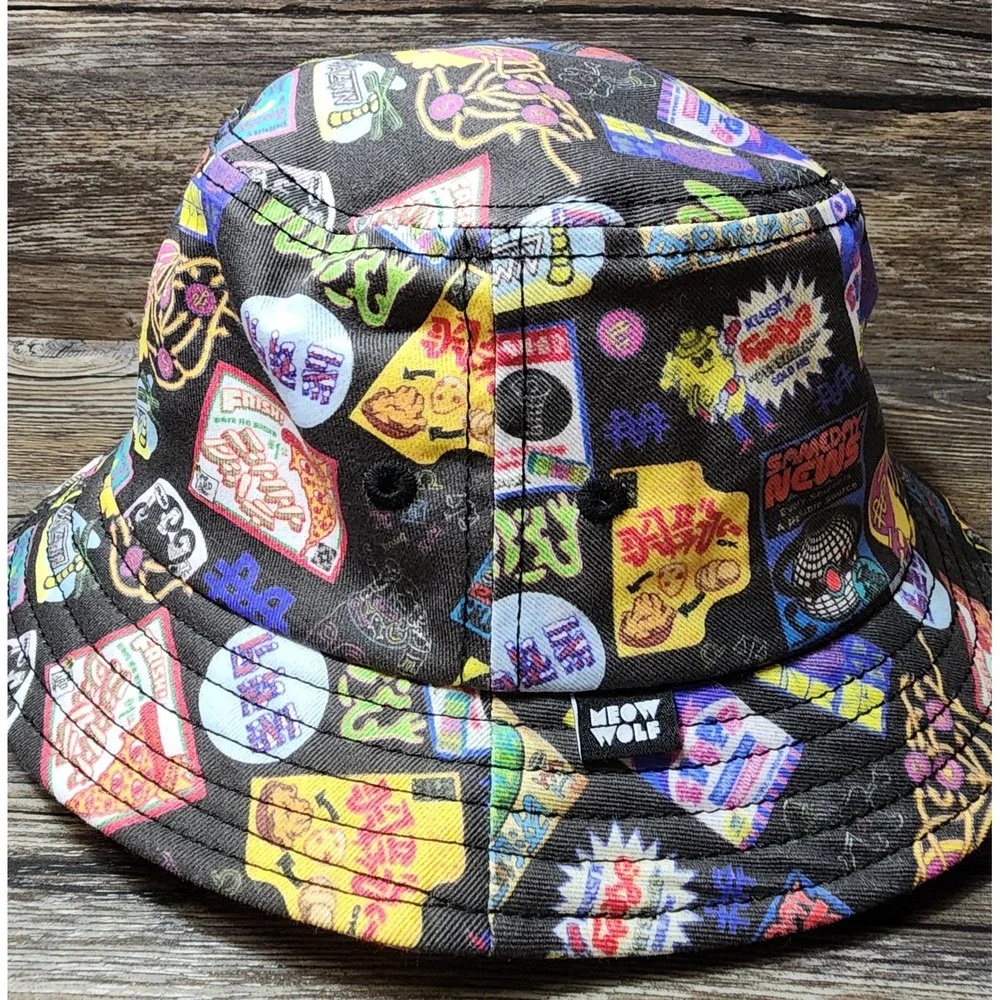 Meow‎ Wolf Bucket Hat Kids M/L Graphic Print Colorful Art Design Black